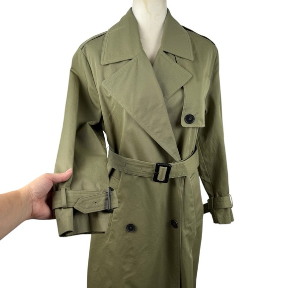 ZARA Oversized Belted Double Breasted Long Trench Coat Khaki Taupe Green  XSmall - Picture 7 of 16